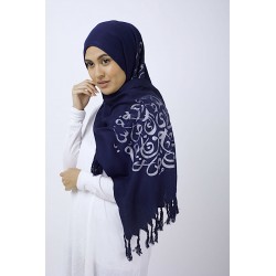 Midnight Blue & Sliver Calligraphy Hijab