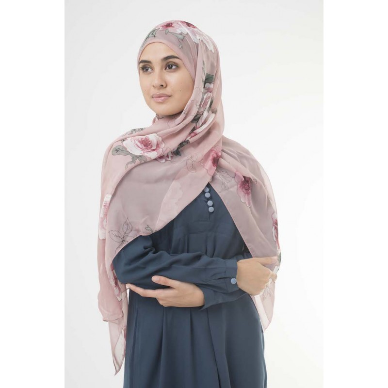 Vintage Anemone Chiffon Hijab (Woodrose)
