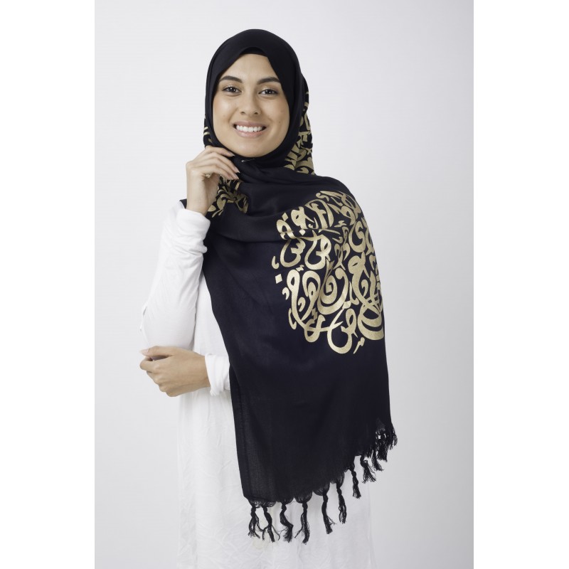 Liquorish Black Calligraphy Hijab