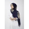 Midnight Blue & Gold Calligraphy Hijab
